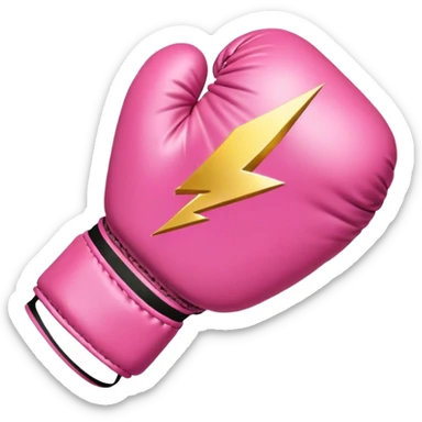 pink boxing glove with golden lightning bolts, female symbol ♀ on the backhand, sparkling stardust particles in the background sticker