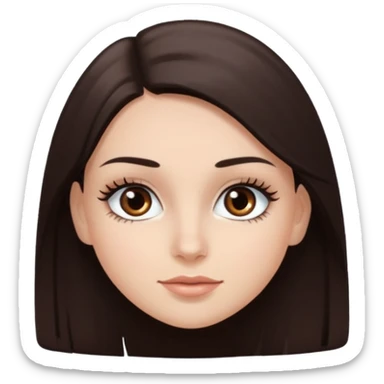 Emoji de chica blanca con cabello castaño oscuro lacio y ojos cafés con pestañas bonitas sticker