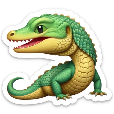 Cinematic Cute Yawning Monitor Lizard Portrait Emoji, Head tilted slightly with a dramatic, wide-open yawn, showcasing textured, patterned scales and sleepy, half-closed eyes exuding relaxed charm, Simplified yet irresistibly adorable features, highly detailed, glowing with a soft, cozy glow, high shine, relaxed yet expressive, stylized with a dash of whimsical wildness, soft glowing outline, capturing the essence of a drowsy yet affectionate reptile that appears ready to stretch out for a nap! sticker