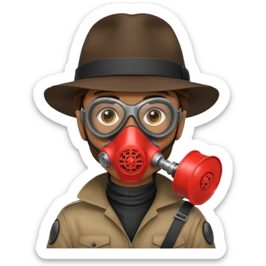 Male Hacker with a fedora with brown hair wearing a gasmask sticker