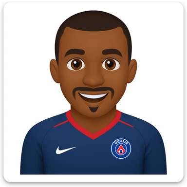Replace the beard with a simple chin goatee on the PSG footballer Blaise Matuidi emoji, keep the PSG jersey and smiling expression. Maintain the original style and look of the emoji. sticker