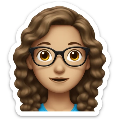 Long wavy brown haired girl with blue eyes and black glasses sticker