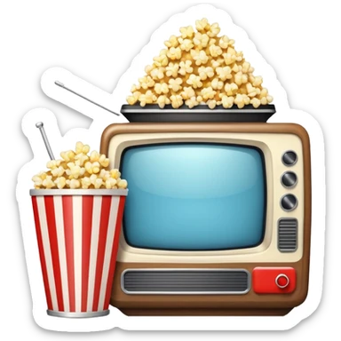 retro TV with a popcorn bucket next to it, high definition, crisp edges sticker