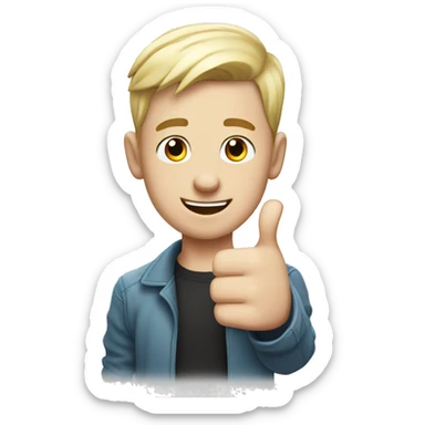 White skinned Young man with Thumbs up wearing cool  sticker