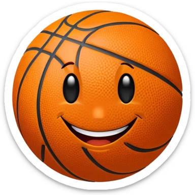 A basketball with a cheeky winking face sticker