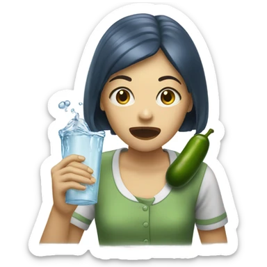 Girl spitting water on a pickle  sticker