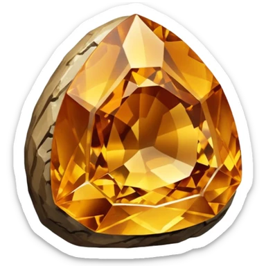 Single gemstone rock character, warm golden citrine, squat and heavy like a rock, with carved facets  sticker