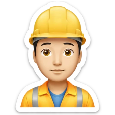 Man of Chinese appearance wearing a yellow construction hat sticker