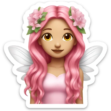 Beautiful, flower, fairy, pink, white, long hair, with pink wings sticker