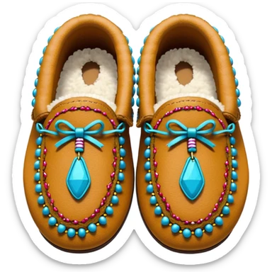 tan moccasins with beaded design and fluffy fur sticker