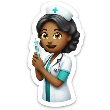 nurse hugging face with a syringe in her hand sticker