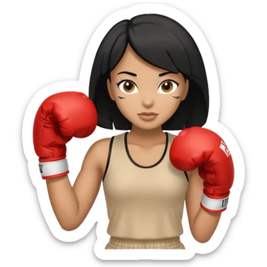 Black lady with black hair boxing with beige clothes and gloves sticker