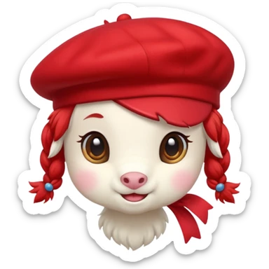 Cute pony emoji in a red beret, kawaii sticker