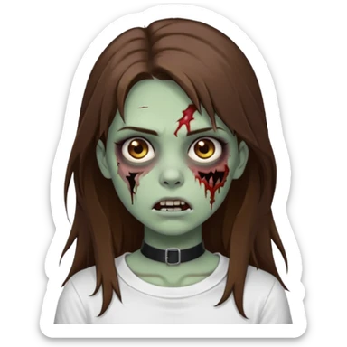 zombie girl with long brown hair With cuts on his cheeks, with a choker and a white T-shirt  sticker