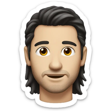 white man with medium long dark hair and small earring, slight stubble sticker