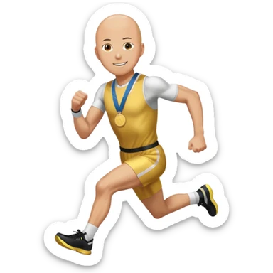 one punch man picking running a marathon with gold medal sticker