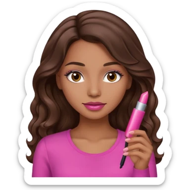 gorgeous woman, light brown skin, dark brown eyes, long wavy brown hair, pink top, lipgloss, model, mixed  sticker