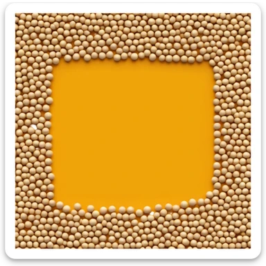 loose scatter of small round seeds in warm yellow to light brown tones, matte, slightly textured surface, grains in varied sizes, clustered or gently dispersed in a natural pile, no bowl or extras, soft lighting, subtle shadows, emoji scale sticker
