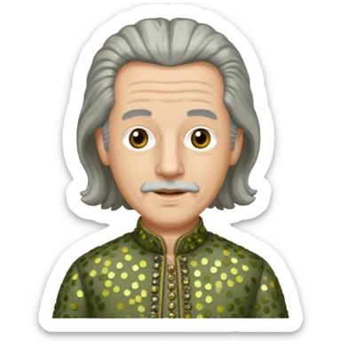 Johann Konrad Dippel (1673-1734) with gray hair, olive sequin outfit sticker
