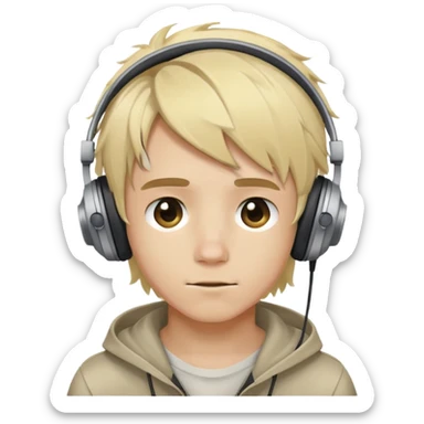 boy blonde messy medium length hair and gamer led headphones  sticker