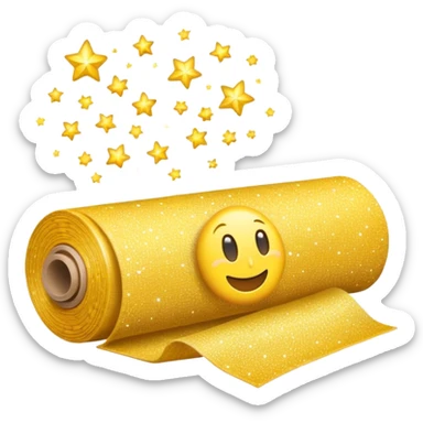 simple composition of a sparkle emoji in foreground with only a roll of patterned fabric behind it, nothing else sticker
