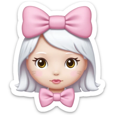 hello kitty emoji with a white hair bow, simple and cute sticker