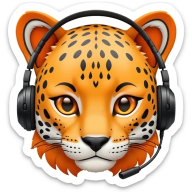A TOK emoji of a jaguar, white background, WITH GAMING HEADSET sticker