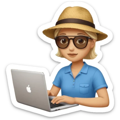 person am laptop und im hintergrund einen strand. bitte neutralen menschen, also keine frau und keinen mann sticker