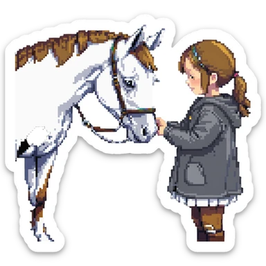 child petting a horse sticker