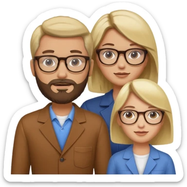 A man with hair and glasses a woman with long brown hair a man with a beard and a woman with a blonde bob sticker