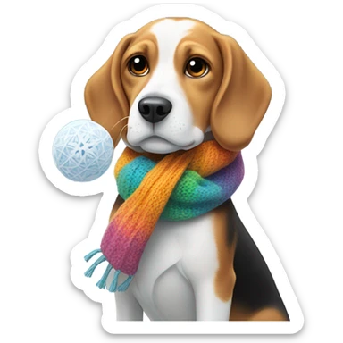 Beagle with winter clothes and snowball fight sticker