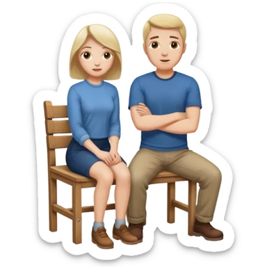 MaN sitting on chair Woman kneeling sticker