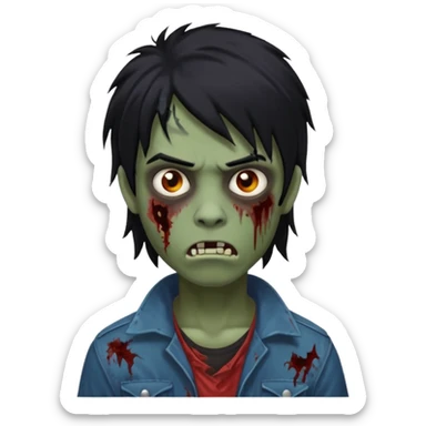 Boy, zombie, black hair, medium long, mullet, emo, shaggy, dark, spooky, black background, creepy expression emoji  sticker