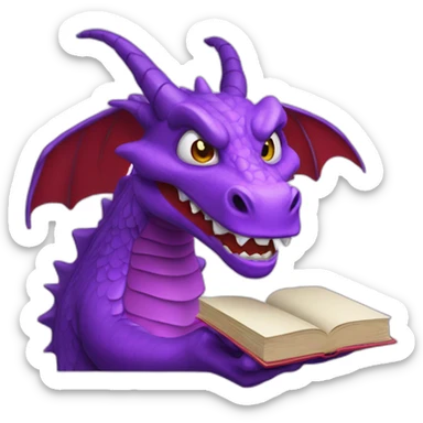 purple dragon head holding book RIP title sticker