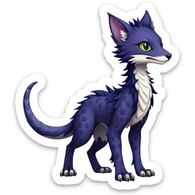 Kawaii dark edgy fantasy feline-vernid-sergal-fursona animal creature with a tufted tail full body with intricate markings  sticker