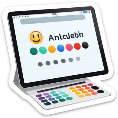 digital screen showing a basic logo being edited, with vector handles and a color palette sticker