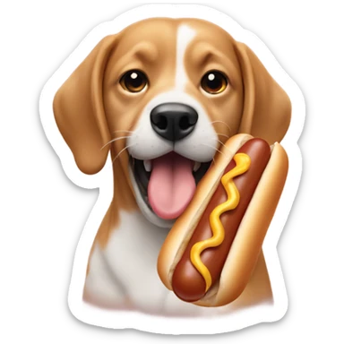 A dog holding a hot dog in its mouth sticker