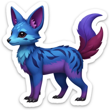 Feral Rare realistic edgy black-blue-burgundy-violet-gradients pretty beautiful handsome gorgeous aesthetic colorful vibrant Vernid-Trico-species-Fakemon-creature by LiLaiRa, random markings, tufted ears, full body sticker