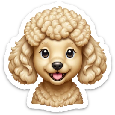 Cinematic Comical Cream Poodle Portrait Emoji, Head tilted dramatically with an exaggeratedly amused expression, featuring a glossy, curly cream Fur with a radiant sheen, wide, expressive warm eyes filled with playful disbelief, Simplified yet hilariously expressive features, highly detailed, glowing with a slightly sassy glow, high shine, dramatic yet playful, stylized with an air of cheeky mischief, bright and endearing, soft glowing outline, capturing the essence of a spirited and over-the-top companion, so meme-worthy it feels like it could side-eye its way into internet fame instantly! sticker