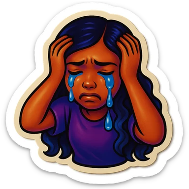 Crying Tears rolling down face 
Mouth Pout
hands on head 
head down
 sticker