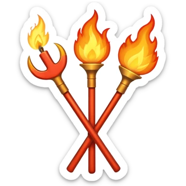 a three pronged pitchfork and a torch crossing each other to make an x sticker
