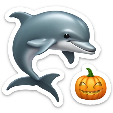 Dolphin With a Halloween pumpkin for head sticker