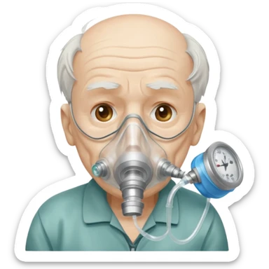 old man with simple emergency oxygen mask  sticker