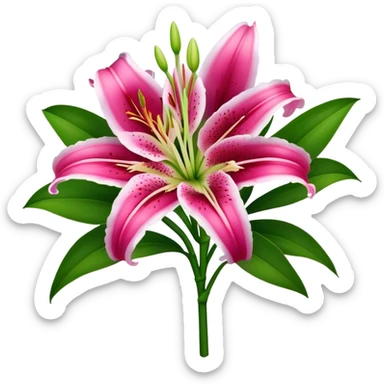 bouquet Deep Pink Oriental Lily with White Edge, luxuriant, leaf, bud sticker