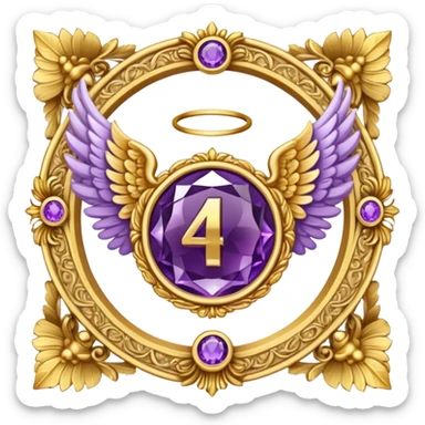 4th place award Number in frame decorated with golden angel  wings and amethyst  stone sticker