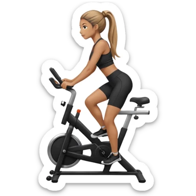 woman with long hair tied up in ankle-length leggings on a stationary bike sticker
