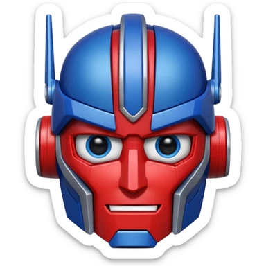 Optimus Prime emoji, apple style, simple and expressive, blue and red robot face with silver details, no text sticker