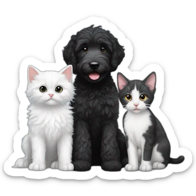 All Black labradoodle and white and grey kitten sticker