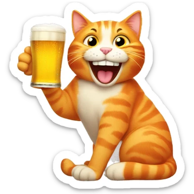 Orange cat with a pint of beer laughing sticker