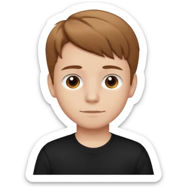 A boy with light brown hair and brown eyes and white skin and black t shirt  sticker